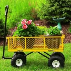 Sunnydaze Decor Sunnydaze Outdoor Lawn and Garden Heavy-Duty Durable Steel Mesh Utility Wagon Cart with Removable Sides - Yellow