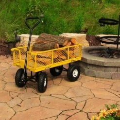 Sunnydaze Decor Sunnydaze Outdoor Lawn and Garden Heavy-Duty Durable Steel Mesh Utility Wagon Cart with Removable Sides - Yellow -Gardening Official Shop unnamed file 1023