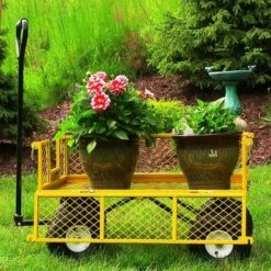 Sunnydaze Decor Sunnydaze Outdoor Lawn and Garden Heavy-Duty Durable Steel Mesh Utility Wagon Cart with Removable Sides - Yellow -Gardening Official Shop unnamed file 1024