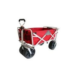 Mac Sports Heavy Duty Steel Frame Collapsible Folding 150Lb Capacity Outdoor Beach Garden Utility Wagon Cart w/ 4 All Terrain Wheels & Table, Red/Grey