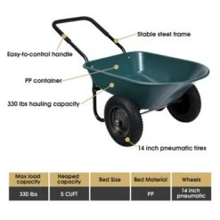 Costway 2 Tire Wheelbarrow Cart Heavy-duty Dolly Utility Cart Green -Gardening Official Shop unnamed file 1126