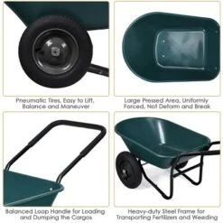 Costway 2 Tire Wheelbarrow Cart Heavy-duty Dolly Utility Cart Green -Gardening Official Shop unnamed file 1127