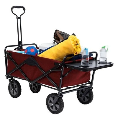 Mac Sports Heavy Duty Steel Frame Collapsible Folding 150 Pound Capacity Outdoor Garden Utility Wagon Yard Cart with Table and Cup Holders, Maroon 1 Mac Sports Heavy Duty Steel Frame Collapsible Folding 150 Pound Capacity Outdoor Garden Utility Wagon Yard Cart with Table and Cup Holders, Maroon