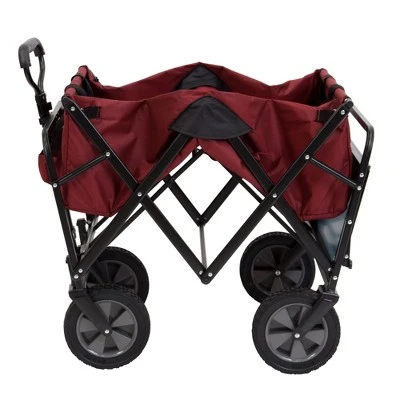 Mac Sports Heavy Duty Steel Frame Collapsible Folding 150 Pound Capacity Outdoor Garden Utility Wagon Yard Cart with Table and Cup Holders, Maroon 2 Mac Sports Heavy Duty Steel Frame Collapsible Folding 150 Pound Capacity Outdoor Garden Utility Wagon Yard Cart with Table and Cup Holders, Maroon - Image 2