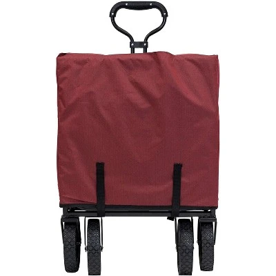 Mac Sports Heavy Duty Steel Frame Collapsible Folding 150 Pound Capacity Outdoor Garden Utility Wagon Yard Cart with Table and Cup Holders, Maroon 3 Mac Sports Heavy Duty Steel Frame Collapsible Folding 150 Pound Capacity Outdoor Garden Utility Wagon Yard Cart with Table and Cup Holders, Maroon - Image 3