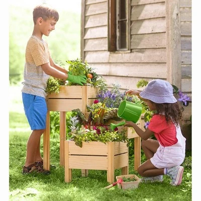 HearthSong Grow With Me Triple Garden Pine Wood Planter with Fabric Liners For Kids Gardening 6 HearthSong Grow With Me Triple Garden Pine Wood Planter with Fabric Liners For Kids Gardening - Image 6