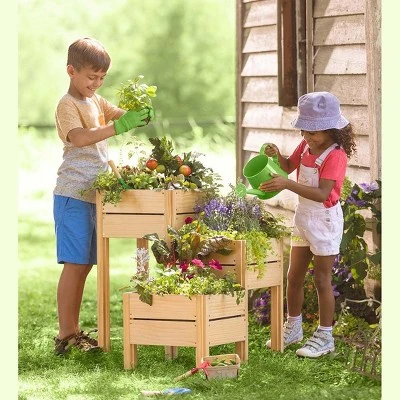 HearthSong Grow With Me Triple Garden Pine Wood Planter with Fabric Liners For Kids Gardening 11 HearthSong Grow With Me Triple Garden Pine Wood Planter with Fabric Liners For Kids Gardening - Image 11