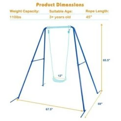 Costway Outdoor Kids Swing Set Heavy Duty Metal A-Frame w/ Ground Stakes