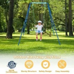 Costway Outdoor Kids Swing Set Heavy Duty Metal A-Frame w/ Ground Stakes -Gardening Official Shop unnamed file 1193
