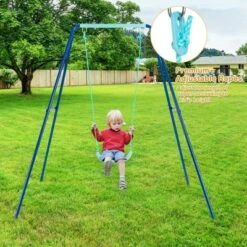 Costway Outdoor Kids Swing Set Heavy Duty Metal A-Frame w/ Ground Stakes -Gardening Official Shop unnamed file 1195
