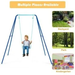 Costway Outdoor Kids Swing Set Heavy Duty Metal A-Frame w/ Ground Stakes -Gardening Official Shop unnamed file 1197