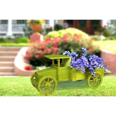 Gardenised Outdoor Old Style Wooden Car Shape Garden Planter, Kids Christmas Holiday Gift, Green 2 Gardenised Outdoor Old Style Wooden Car Shape Garden Planter, Kids Christmas Holiday Gift, Green - Image 2