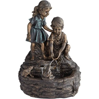 John Timberland Outdoor Floor Fountain with Light LED 26" High Two Kids Over Pond for Garden Patio Backyard Deck Home Porch House 4 John Timberland Outdoor Floor Fountain with Light LED 26" High Two Kids Over Pond for Garden Patio Backyard Deck Home Porch House - Image 4
