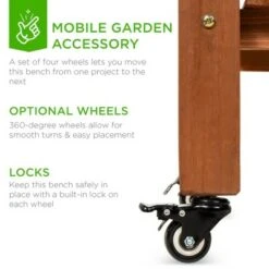 Best Choice Products Wood Garden Potting Bench Workstation Table w/ Sliding Tabletop, 4 Locking Wheels, Dry Sink - Brown -Gardening Official Shop unnamed file 1282