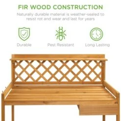 Best Choice Products Outdoor Wooden Garden Potting Bench, Workstation Table w/ Cabinet Drawer, Open Shelf - Natural