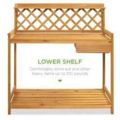 Best Choice Products Outdoor Wooden Garden Potting Bench, Workstation Table w/ Cabinet Drawer, Open Shelf - Natural -Gardening Official Shop unnamed file 1288