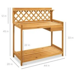 Best Choice Products Outdoor Wooden Garden Potting Bench, Workstation Table w/ Cabinet Drawer, Open Shelf - Natural -Gardening Official Shop unnamed file 1291