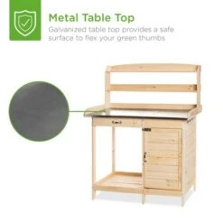 Best Choice Products Outdoor Garden Wooden Potting Bench Work Station w/ Metal Table Top, Cabinet - Natural -Gardening Official Shop unnamed file 1301