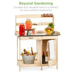 Best Choice Products Outdoor Garden Wooden Potting Bench Work Station w/ Metal Table Top, Cabinet - Natural -Gardening Official Shop unnamed file 1303