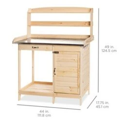 Best Choice Products Outdoor Garden Wooden Potting Bench Work Station w/ Metal Table Top, Cabinet - Natural -Gardening Official Shop unnamed file 1304