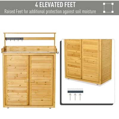Outsunny Garden Potting Bench Table Wooden Workstation Shed with Tabletop Hooks 3-Tier Shelves Cabinet and 2 Magnetic Close Doors 2 Outsunny Garden Potting Bench Table Wooden Workstation Shed with Tabletop Hooks 3-Tier Shelves Cabinet and 2 Magnetic Close Doors - Image 2