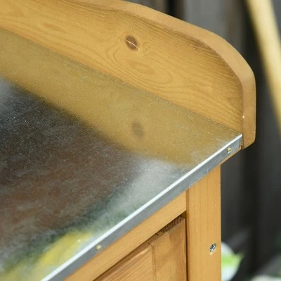 Outsunny Garden Potting Bench Table Wooden Workstation Shed with Tabletop Hooks 3-Tier Shelves Cabinet and 2 Magnetic Close Doors 6 Outsunny Garden Potting Bench Table Wooden Workstation Shed with Tabletop Hooks 3-Tier Shelves Cabinet and 2 Magnetic Close Doors - Image 6