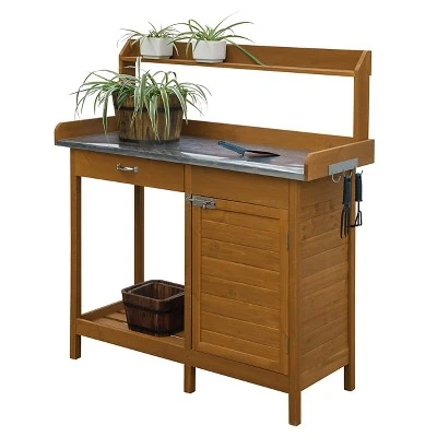 Deluxe Potting Bench with Cabinet Light Oak - Breighton Home 1 Deluxe Potting Bench with Cabinet Light Oak - Breighton Home
