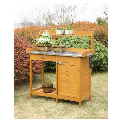 Deluxe Potting Bench with Cabinet Light Oak - Breighton Home 2 Deluxe Potting Bench with Cabinet Light Oak - Breighton Home - Image 2