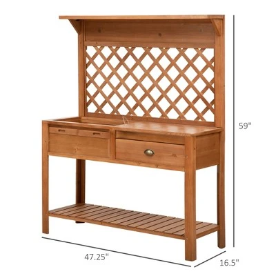 Outsunny 48'' Garden Wooden Potting Bench Table w/ Metal Screen Draining Area Side Hooks Drawer Open Upper/Lower Shelf 4 Outsunny 48'' Garden Wooden Potting Bench Table w/ Metal Screen Draining Area Side Hooks Drawer Open Upper/Lower Shelf - Image 4
