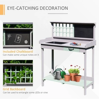 Outsunny 36.25" x 16.75" Raised Outdoor Wooden Potting Bench Table with Built-in Sink Shelf Storage & Ergonomic Design 2 Outsunny 36.25" x 16.75" Raised Outdoor Wooden Potting Bench Table with Built-in Sink Shelf Storage & Ergonomic Design - Image 2