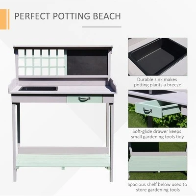 Outsunny 36.25" x 16.75" Raised Outdoor Wooden Potting Bench Table with Built-in Sink Shelf Storage & Ergonomic Design 3 Outsunny 36.25" x 16.75" Raised Outdoor Wooden Potting Bench Table with Built-in Sink Shelf Storage & Ergonomic Design - Image 3