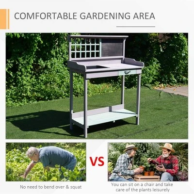 Outsunny 36.25" x 16.75" Raised Outdoor Wooden Potting Bench Table with Built-in Sink Shelf Storage & Ergonomic Design 5 Outsunny 36.25" x 16.75" Raised Outdoor Wooden Potting Bench Table with Built-in Sink Shelf Storage & Ergonomic Design - Image 5