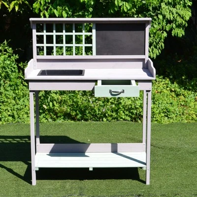 Outsunny 36.25" x 16.75" Raised Outdoor Wooden Potting Bench Table with Built-in Sink Shelf Storage & Ergonomic Design 6 Outsunny 36.25" x 16.75" Raised Outdoor Wooden Potting Bench Table with Built-in Sink Shelf Storage & Ergonomic Design - Image 6