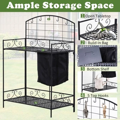 Outsunny Outdoor Folding Metal Potting Bench Work Table with Large Build-In Bag with Cover 5 Hanging Hooks & Shelf 2 Outsunny Outdoor Folding Metal Potting Bench Work Table with Large Build-In Bag with Cover 5 Hanging Hooks & Shelf - Image 2