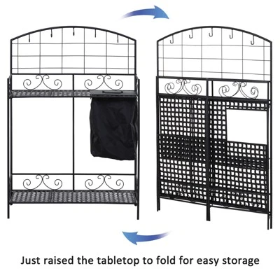 Outsunny Outdoor Folding Metal Potting Bench Work Table with Large Build-In Bag with Cover 5 Hanging Hooks & Shelf 5 Outsunny Outdoor Folding Metal Potting Bench Work Table with Large Build-In Bag with Cover 5 Hanging Hooks & Shelf - Image 5