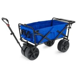 Mac Sports Heavy Duty Steel Frame Collapsible Folding 150-Lb Capacity Outdoor Beach Garden Utility Wagon Cart with 4 All Terrain Wheels & Table, Blue