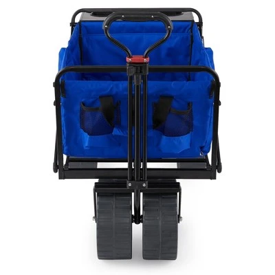 Mac Sports Heavy Duty Steel Frame Collapsible Folding 150-Lb Capacity Outdoor Beach Garden Utility Wagon Cart with 4 All Terrain Wheels & Table, Blue 2 Mac Sports Heavy Duty Steel Frame Collapsible Folding 150-Lb Capacity Outdoor Beach Garden Utility Wagon Cart with 4 All Terrain Wheels & Table, Blue - Image 2