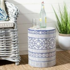 Parri Garden Stool - Blue/White - Safavieh