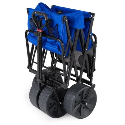 Mac Sports Heavy Duty Steel Frame Collapsible Folding 150-Lb Capacity Outdoor Beach Garden Utility Wagon Cart with 4 All Terrain Wheels & Table, Blue 5 Mac Sports Heavy Duty Steel Frame Collapsible Folding 150-Lb Capacity Outdoor Beach Garden Utility Wagon Cart with 4 All Terrain Wheels & Table, Blue - Image 5