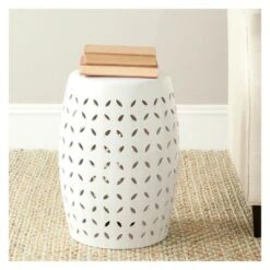 Lattice Petal Garden Stool - White - Safavieh