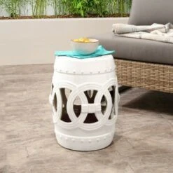 Moroccan Ceramic Garden Stool - Abbyson Living White