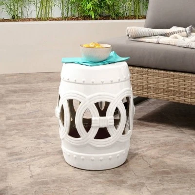 Moroccan Ceramic Garden Stool - Abbyson Living White 1 Moroccan Ceramic Garden Stool - Abbyson Living White
