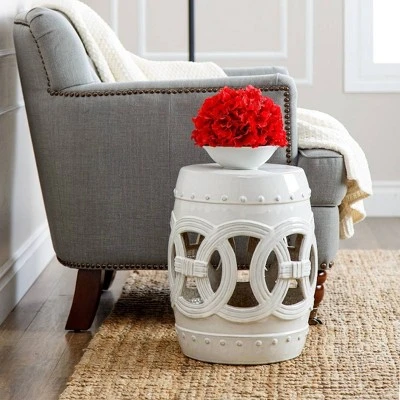 Moroccan Ceramic Garden Stool - Abbyson Living White 2 Moroccan Ceramic Garden Stool - Abbyson Living White - Image 2