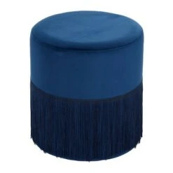 Fringe Stool Cylinder Shaped Polyester - Olivia & May Black