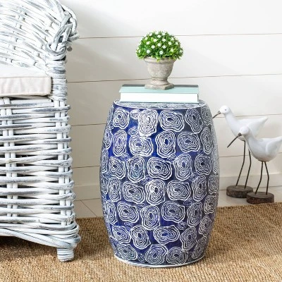 Lorey Garden Stool - Blue/White - Safavieh 1 Lorey Garden Stool - Blue/White - Safavieh