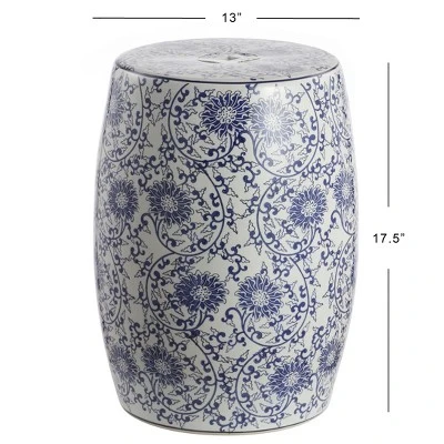happimess Lotus Blossom 17.5" Chinoiserie Ceramic Drum Garden Stool, Blue/White 2 happimess Lotus Blossom 17.5" Chinoiserie Ceramic Drum Garden Stool, Blue/White - Image 2