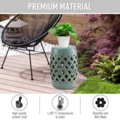 Outsunny 13" x 18" Ceramic Side Table Garden Stool with Knotted Ring Design & Glazed Strong Materials -Gardening Official Shop unnamed file 1532