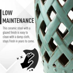 Outsunny 13" x 18" Ceramic Side Table Garden Stool with Knotted Ring Design & Glazed Strong Materials -Gardening Official Shop unnamed file 1535