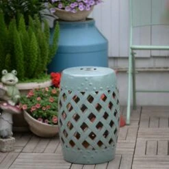 Outsunny 13" x 18" Ceramic Side Table Garden Stool with Knotted Ring Design & Glazed Strong Materials -Gardening Official Shop unnamed file 1538