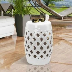 Outsunny 13" x 18" Ceramic Side Table Garden Stool with Knotted Ring Design & Glazed Strong Materials -Gardening Official Shop unnamed file 1540